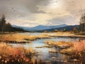 Gilded Mountain Lakeside Landscape Oil Painting, Nature Travel Camping Hiking Fine Art, Tourism Wallpapers, Poster Backgrounds