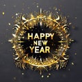 Gilded New Year Celebration Shimmering Sign and Festive Elements Happy New Year