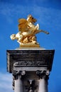 Gilded Pegasus sculpture on the column of Alexandre III bridge Royalty Free Stock Photo