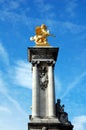 Gilded Pegasus sculpture on the column of Alexandre III bridge Royalty Free Stock Photo