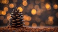 Gilded Pinecone on Brown Ground with Bokeh Lights Royalty Free Stock Photo