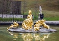 Gilded sculptural fontain composition Flora and Cupids in Linderhof Palace in Germany, Bavaria