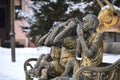 Gilded sculpture of three monkeys . I do not say , I do not see , can not hear Royalty Free Stock Photo