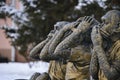 Gilded sculpture of three monkeys . I do not say , I do not see , can not hear Royalty Free Stock Photo