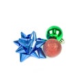 Gilf bow and christmas ball isolated on a white Royalty Free Stock Photo