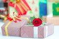 Gilf box and red rose Royalty Free Stock Photo
