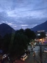 Gilgit, Pakistan. 23-10-23, Evening time of mountain area of Gilgit Baltistan city, some traffic on the road. Blurred background .