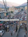 Gilgit, Pakistan: 23-10-2023, Mob of people and traffic jam photo in Gilgit main city. Sunny day. Tourists rush in Gilgit