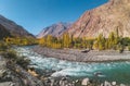 Gilgit river flowing through Gupis, Ghizer. Gilgit Baltistan, Pakistan. Royalty Free Stock Photo