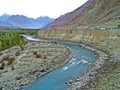 view of Gilgit River, near town of Gilgit, Pakistan Royalty Free Stock Photo