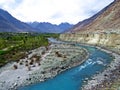 view of Gilgit River, near town of Gilgit, Pakistan Royalty Free Stock Photo