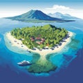 Gili Islands, Indonesia, Colorful Vector Drawing