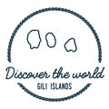 Gili Islands Map Outline. Vintage Discover