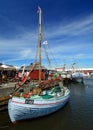 Blue Wooden Fishing boat at Gilleleje Harbour Denmark