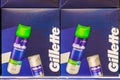 Gillette shaving gel on the store shelf. Illustrative editorial. February 10, 2022 Beltsy Moldova