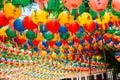 Gilsangsa temple with Buddha`s Birthday colorful lanterns in Seoul, Korea Royalty Free Stock Photo