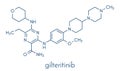 Gilteritinib cancer drug molecule kinase inhibitor. Skeletal formula.