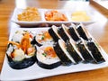 Gimbup is an Traditional South Korean Foods on the table. A Korean Sushi Rolls is delicious menu
