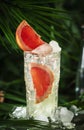 Gin bitter lemon alcoholic long drink cocktail with dry gin, tonic, grapefruit and ice cubes. Deep jungle green background with Royalty Free Stock Photo