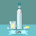Gin Bottle Glass Lemon Alcohol Drink Icon Flat