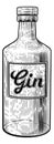 Gin Glass Bottle Vintage Woodcut Etching Style