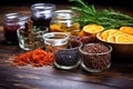 gin ingredients displayed: juniper berries, citrus peels, herbs