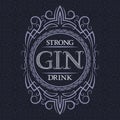 Gin strong drink label design template. Patterned vintage frame with text on pattern background