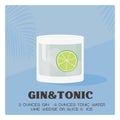 Gin Tonic Cocktail garnished with slice of lime. Summer aperitif square poster. Minimalist print with classic alcoholic Royalty Free Stock Photo