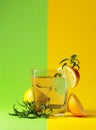 Gin tonic cocktail with lemon and rosemary