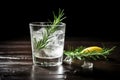 a gin and tonic garnished with a sprig of rosemary