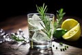 a gin and tonic garnished with a sprig of rosemary