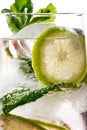 Gin tonic with lime, ice and red fruit Royalty Free Stock Photo