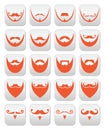 Ginger beard with moustache or mustache vector icons set