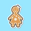 Ginger Bread Girl Icon Cute Christmas Cookie Sticker Isolated