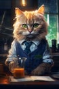 Ginger cat scientist researcher in scientific chemical laboratory Funny education and study concept generative ai