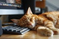 Ginger cat sleeping peacefully on computer keyboard Royalty Free Stock Photo