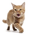 Ginger cat standing and yawning