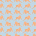 Ginger Cat Stretching Vector Background Pattern