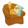 Ginger cat vector. Funny plump cat in the big armchair Royalty Free Stock Photo
