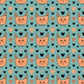 Ginger cats background. Seamless pattern with cute cats. Childish textile pattern. Wrapping paper design