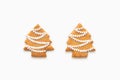 Ginger Christmas trees cookies isolated on white background