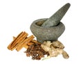 Ginger, cinnamon and star anise with stone pounder