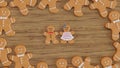 Ginger coockies on wooden background, Christmas gingerbread coockies
