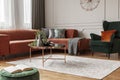 Ginger corner sofa in grey living room Royalty Free Stock Photo