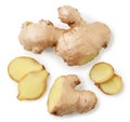 Ginger cut into pieces on a white background.Top view Royalty Free Stock Photo