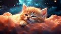 Ginger, cute cat sleeping on the clouds