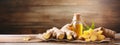 Ginger essential oil in a bottle. Generative AI,