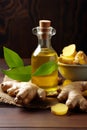 Ginger essential oil in a bottle. Generative AI,