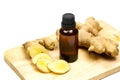 Ginger essential oil in bottle.