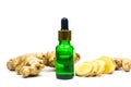 Ginger essential oil in bottle.